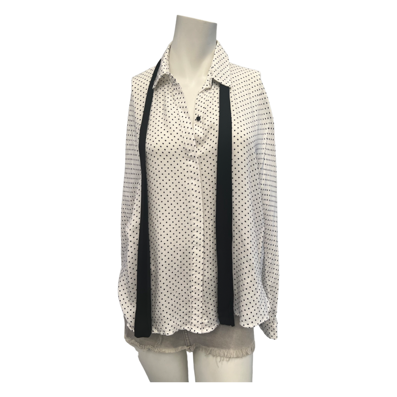 Zara White Polka Dot Shirt with Black Tie - Stylish and Flattering, Size  S/M/L