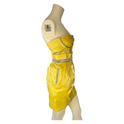 Stunning Genesis Yellow Satin Dress with Grey Velvet Detailing UK8