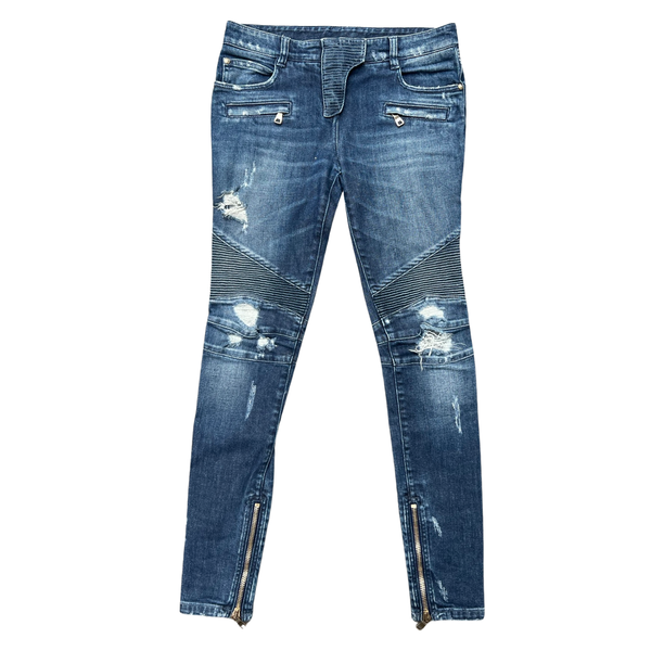 Balmain Woman’s Blue Distressed Biker Jeans (French) Size 36