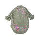 Soft Cotton Khaki Green Shirt Bright Embroidered Flowers Small