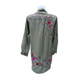 Soft Cotton Khaki Green Shirt Bright Embroidered Flowers Small