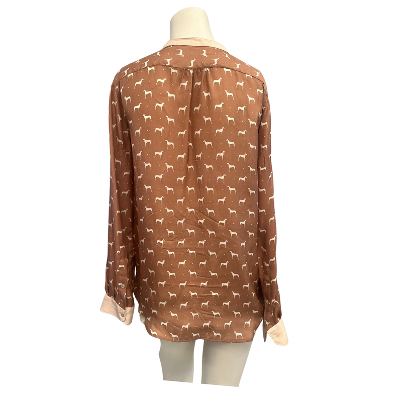 Chic and Stylish Zara Dog Print Silk Shirt Size Small