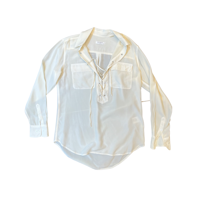 Equipment Over Sized White Silk Shirt Lace Up Front XS