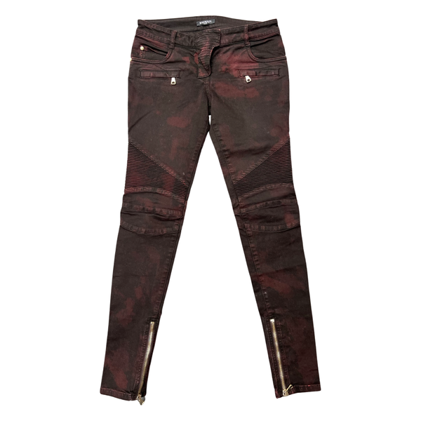 Balmain Women’s Black/Red Biker Style Jeans (French) Size 36