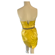 Stunning Genesis Yellow Satin Dress with Grey Velvet Detailing UK8