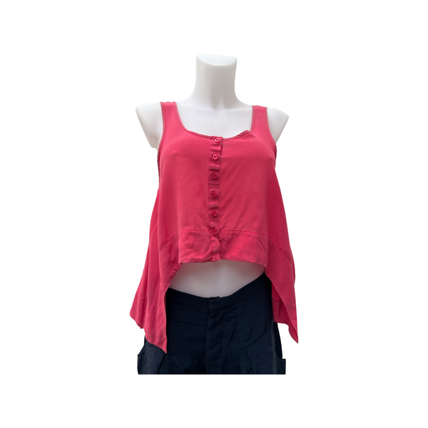 Pink Silk Racerback Top Button Detail and Extended Side