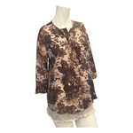 Stunning Rutzou Silk Top Abstract Dusty Pink Brown, Size Small