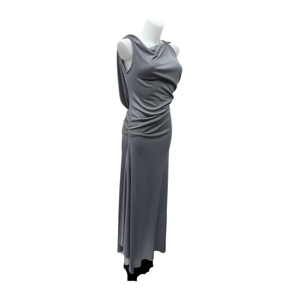 Stunning Full Length Grey Jersey Dress Scoop Back Evening Dress UK8/ 10