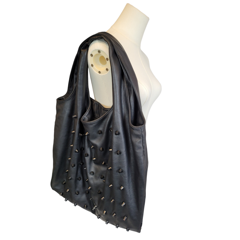 Alexander Wang Large Black Nappa Leather Shoulder Bag with Black Studs