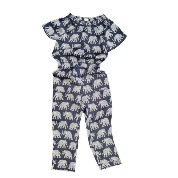 Crewcuts J Crew Girls (8 Years) Navy Polyester Silky Elephant Jumpsuit