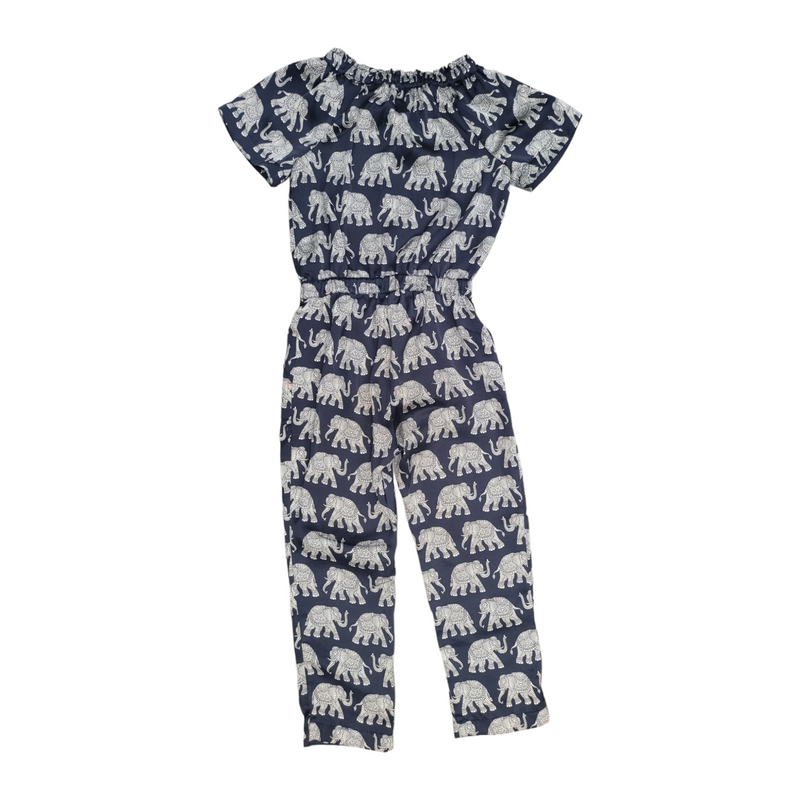 Crewcuts J Crew Girls (8 Years) Navy Polyester Silky Elephant Jumpsuit