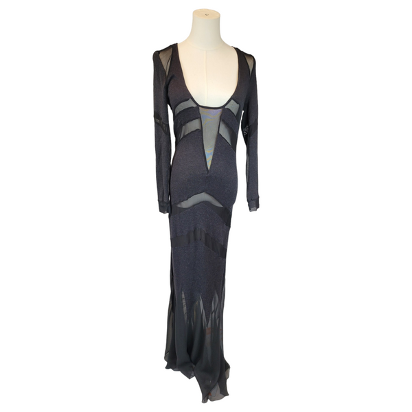 Dolce & Gabbana Couture Deep V-Neck Evening Maxi Dress, Grey and Black, Size Small Sample