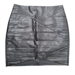 Zara Small Black PU Leather Layered Mini Skirt with V Shape Hem and Back Zipper
