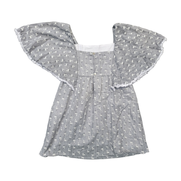 La Coqueta Girls (8 Years) Grey Cotton Lovely Summer Dress with Printed Birds