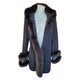 Flavio Castellani Black Single Breasted Coat with Fox Fur Finish, Size 42