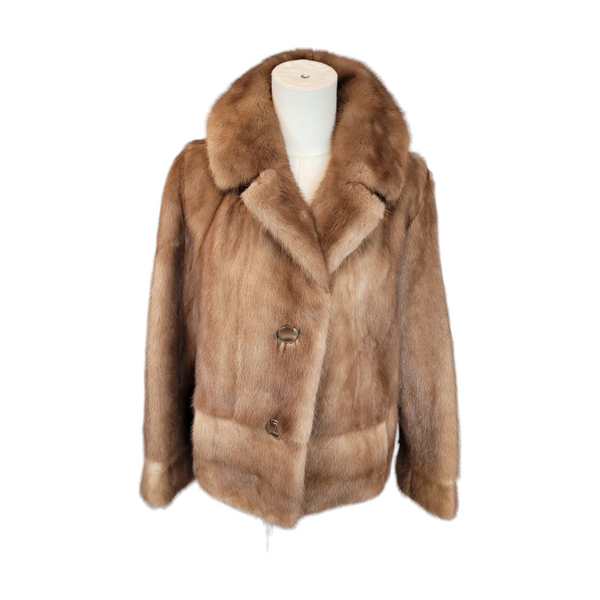 Exquisite Custom-Made Mink Fur Jacket in Dark Honey Blonde, Size 10/12