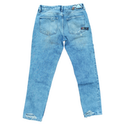 Zara Distressed Jeans with Patches in Blue, Size 34