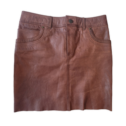 Indigo-Vintage Brown Leather Skirt Small Casual Style in Denim Cut Five Pocket With Belt Loops