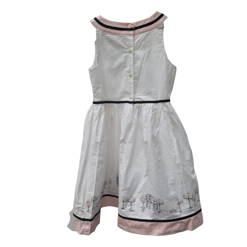 Janie & Jack (4 Years) White Cotton Girls Dress with Paris Scenes