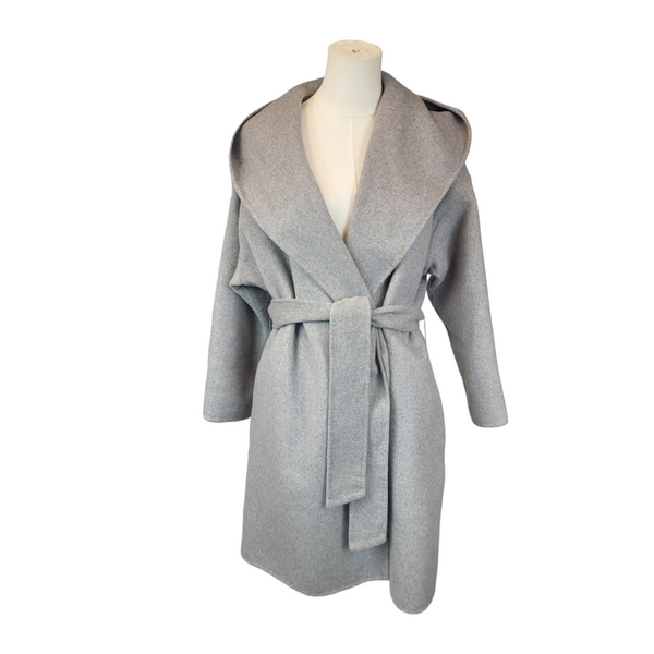 Zara Woman's Medium Grey Double Faced Hooded Wrap Coat