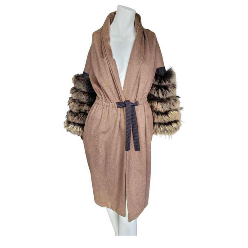 Max Mara Atelier Stunning Cardigan Coat with Cinched Waist in Camel-Size 38