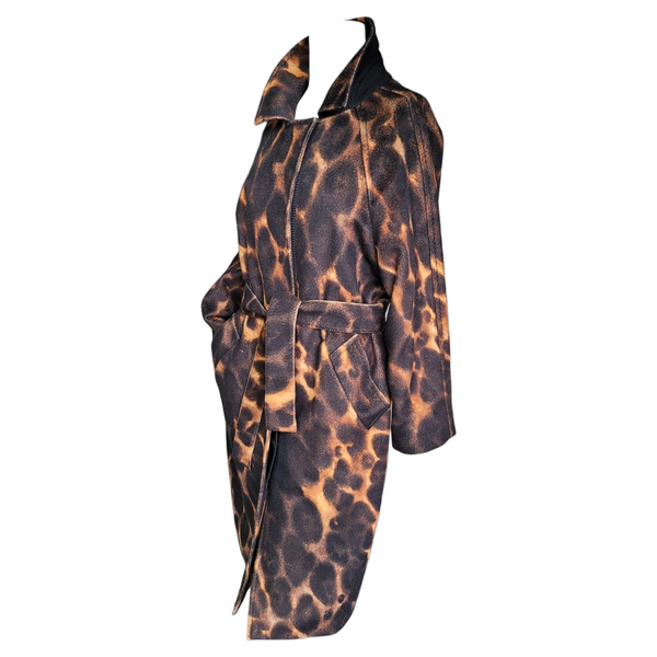 Max Mara Atelier Stunning Leopard Print Belted Coat in Brown Black, Size 38