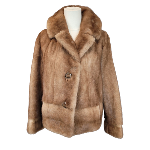 Exquisite Custom-Made Mink Fur Jacket in Dark Honey Blonde, Size 10/12