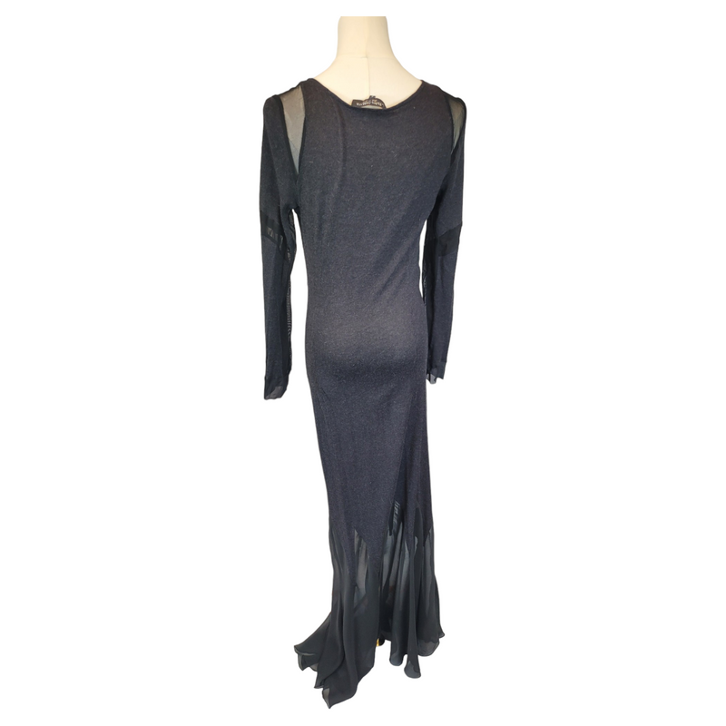 Dolce & Gabbana Couture Deep V-Neck Evening Maxi Dress, Grey and Black, Size Small Sample