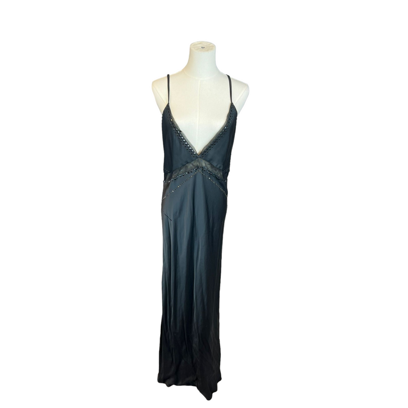 Zara Beautiful Full Length Silky Evening Gown in Black, Size Large