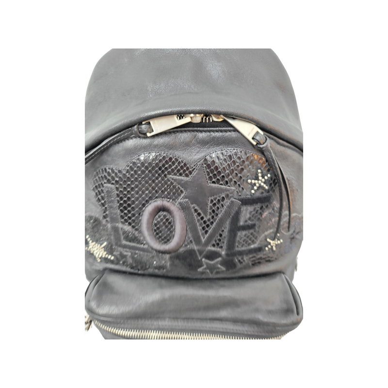 YSL Medium Black Leather Love Patch Backpack