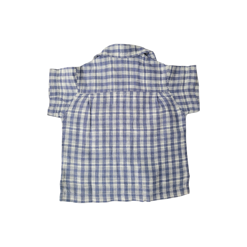 Good Bear Pure (1 Year) Blue Check Luxury Cotton Linen Baby Boys Shirt