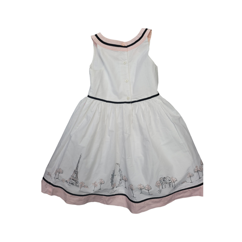 Janie & Jack (4 Years) White Cotton Girls Dress with Paris Scenes