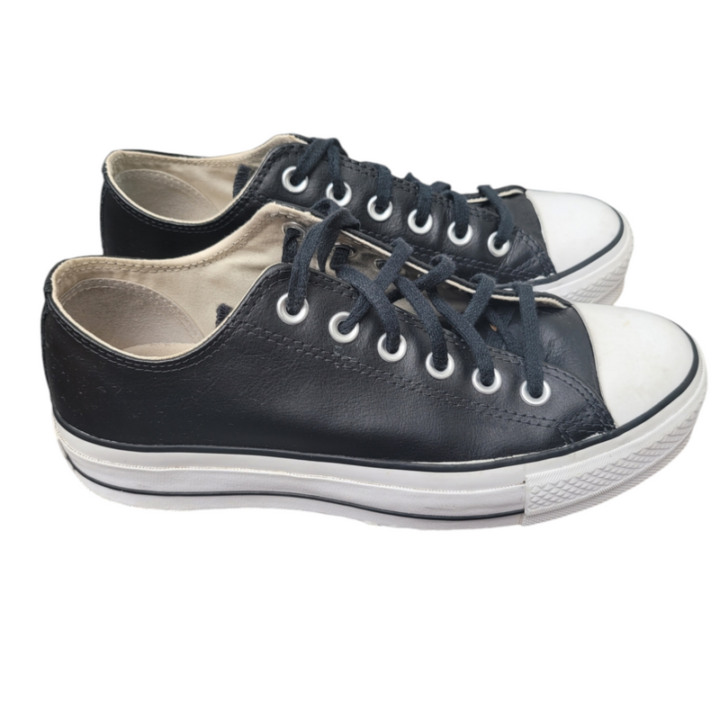 Converse Black Leather Platform Trainers with White Toe Cap UK5.5