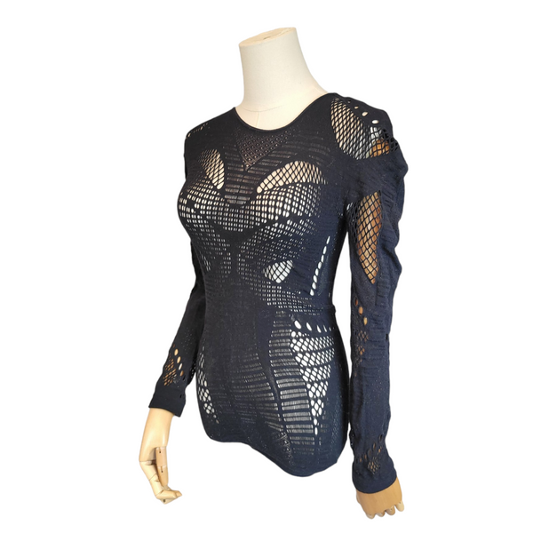 Lee Alexander McQueen for Alexander McQueen Black Top with Woven Cut Outs, Size S/M