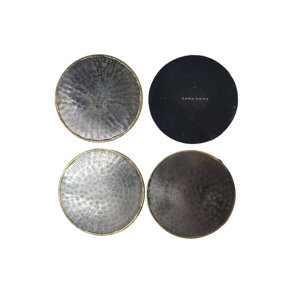 Zara Home Small Pewter Coloured Metal Coaster with Gold Edge and Tree Stump Design