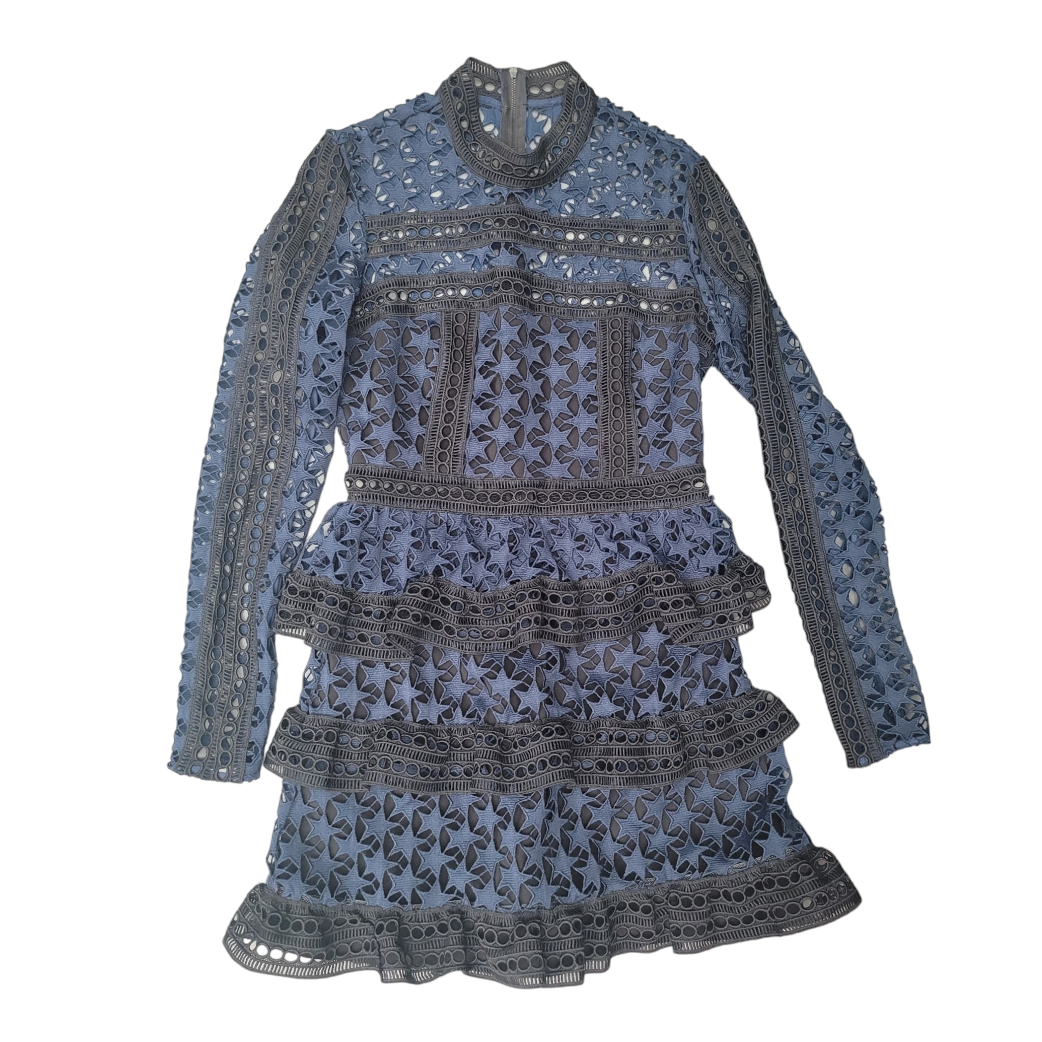 Self Portrait UK10 Black/Navy Lace Dress with Layered Skirt FADVault Self Portrait UK10 Black/Navy Lace Dress with Layered Skirt FADVault