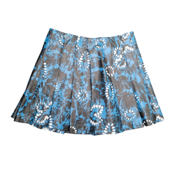 ASOS Blue/Black Pleated PU Leather Skirt UK8 with Abstract Flower Print