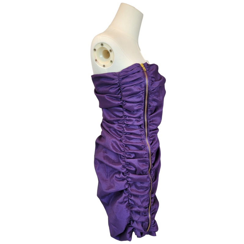 Calvin Klein Bodycon Michelle Pfeiffer Inspired Cocktail Dress in Purple Ruched Taffeta, Size 8