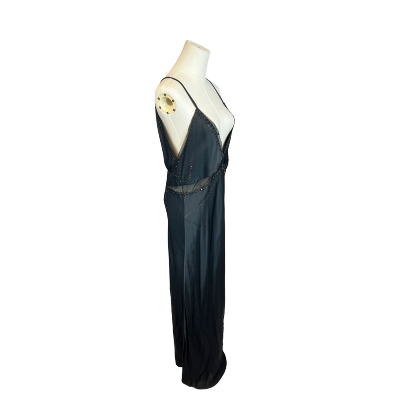 Zara Beautiful Full Length Silky Evening Gown in Black, Size Large