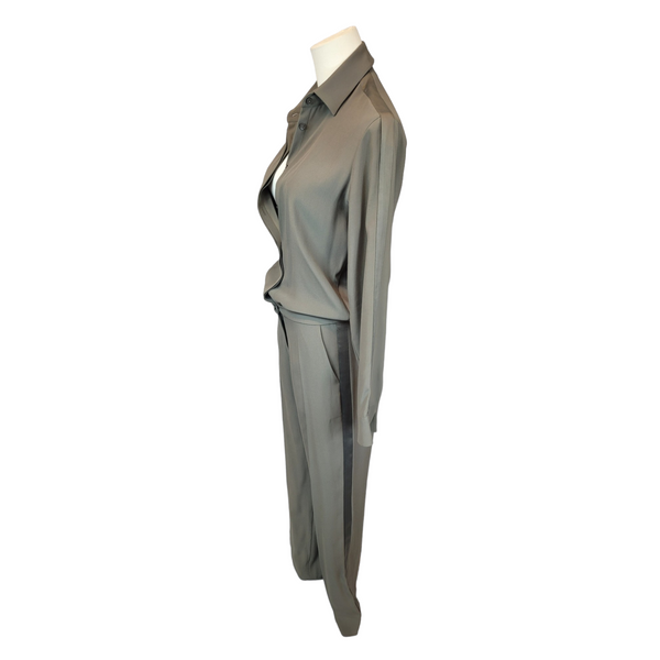 Maison Margiela Woman US4 UK8 Grey Silk Crepe Jumpsuit Tuxedo Stripe