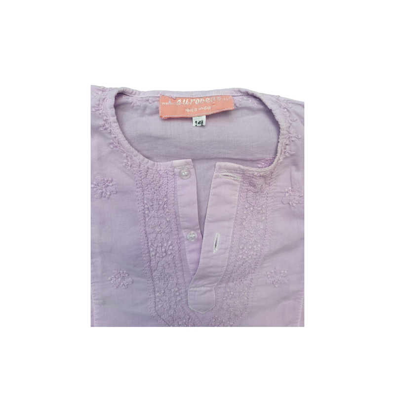 Aurobelle Ibiza (14 Months) Lilac Cotton Tunic for Baby with Embroidered Detail