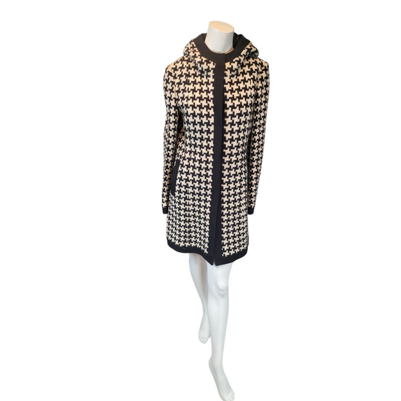 DKNY (US6 UK10) Girls Black/Off White Hounds Tooth 100% Wool Coat with Hood