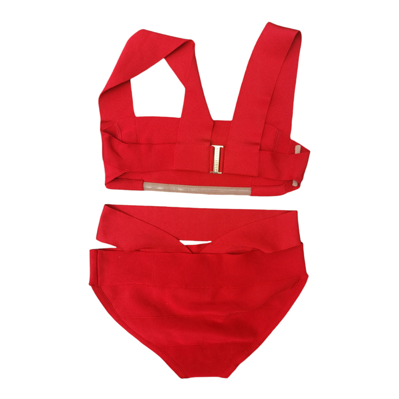 Herve Leger XS Red Rayon Bikini Set