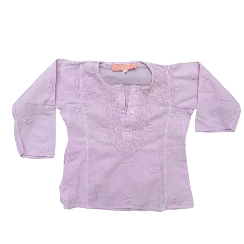 Aurobelle Ibiza (14 Months) Lilac Cotton Tunic for Baby with Embroidered Detail