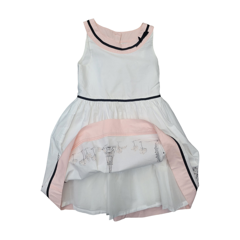 Janie & Jack (4 Years) White Cotton Girls Dress with Paris Scenes