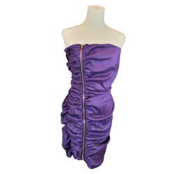 Calvin Klein Bodycon Michelle Pfeiffer Inspired Cocktail Dress in Purple Ruched Taffeta, Size 8