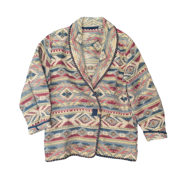 Unsigned Medium Multi 100% Cotton Aztec Blanket Southwestern Jacket/Cardigan
