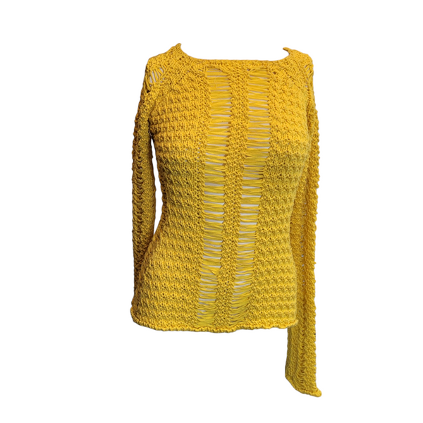 Balmain Woman's Stunning Fitted Knitted Jumper in Canary Yellow, Size 38