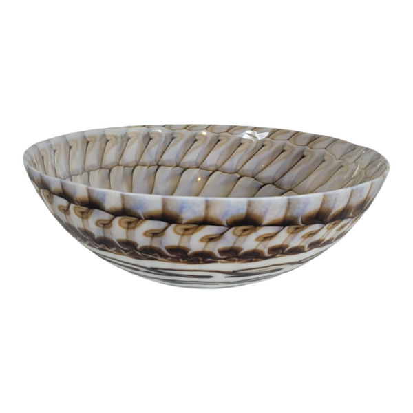 Unsigned Large Murano Glass Bowl with Shell-Like Exterior and Caramel Mixed Hues