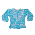 Aurobelle Ibiza (14 Months) Blue Silk Elegant Unisex Tunic for Baby Toddler with Floral Print